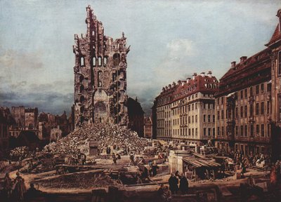 Le rovine della vecchia Kreuzkirche, Dresda da Bernardo Bellotto